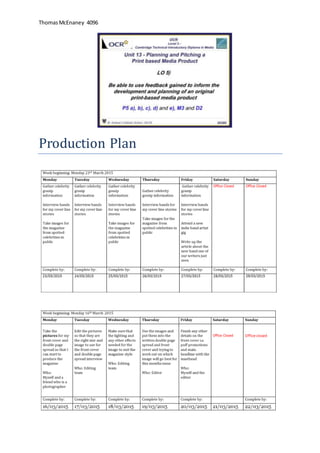 ThomasMcEnaney 4096
Production Plan
 