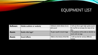 EQUIPMENT LIST
 
