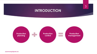 INTRODUCTION
Production
planning
Production
control
Production
management
priyanmodugu@gmail.com
3
 