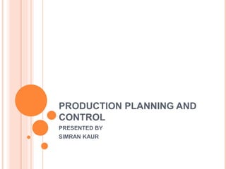 PRODUCTION PLANNING AND
CONTROL
PRESENTED BY
SIMRAN KAUR
 