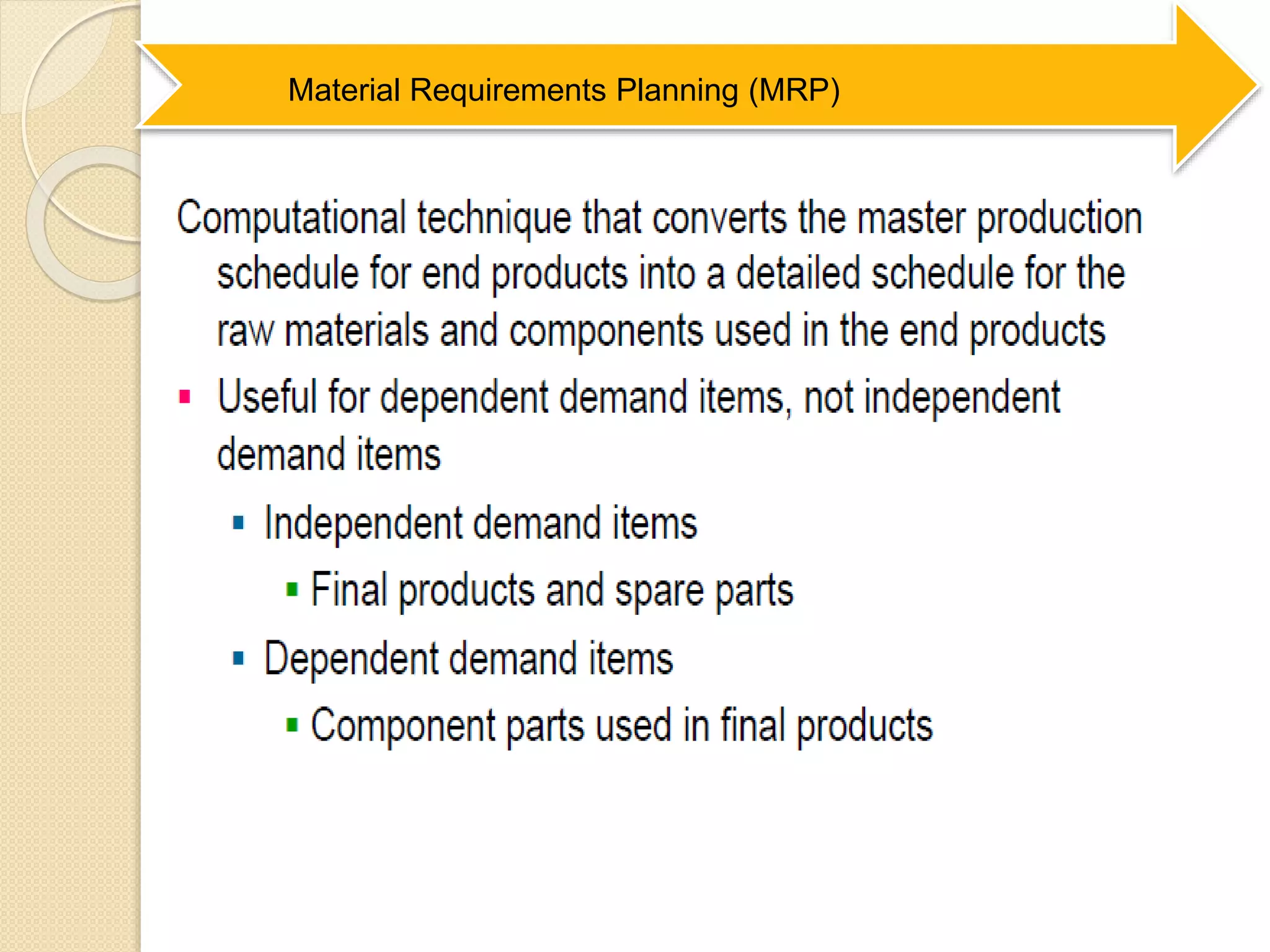 Material Requirements Planning (MRP)
 