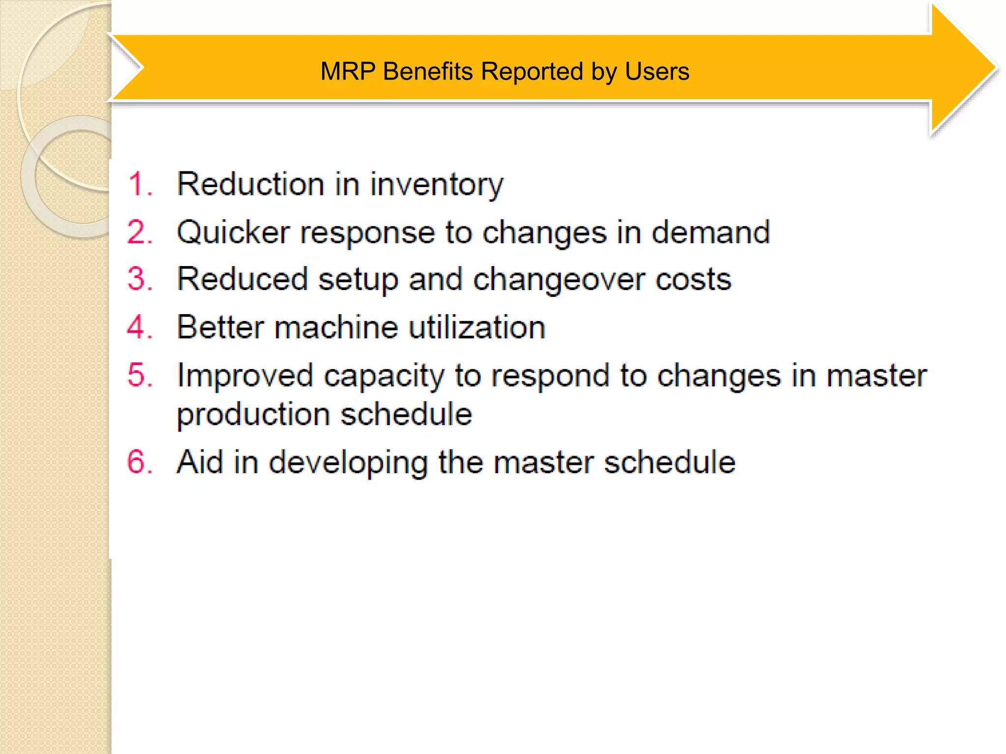 MRP Benefits Reported by Users
 