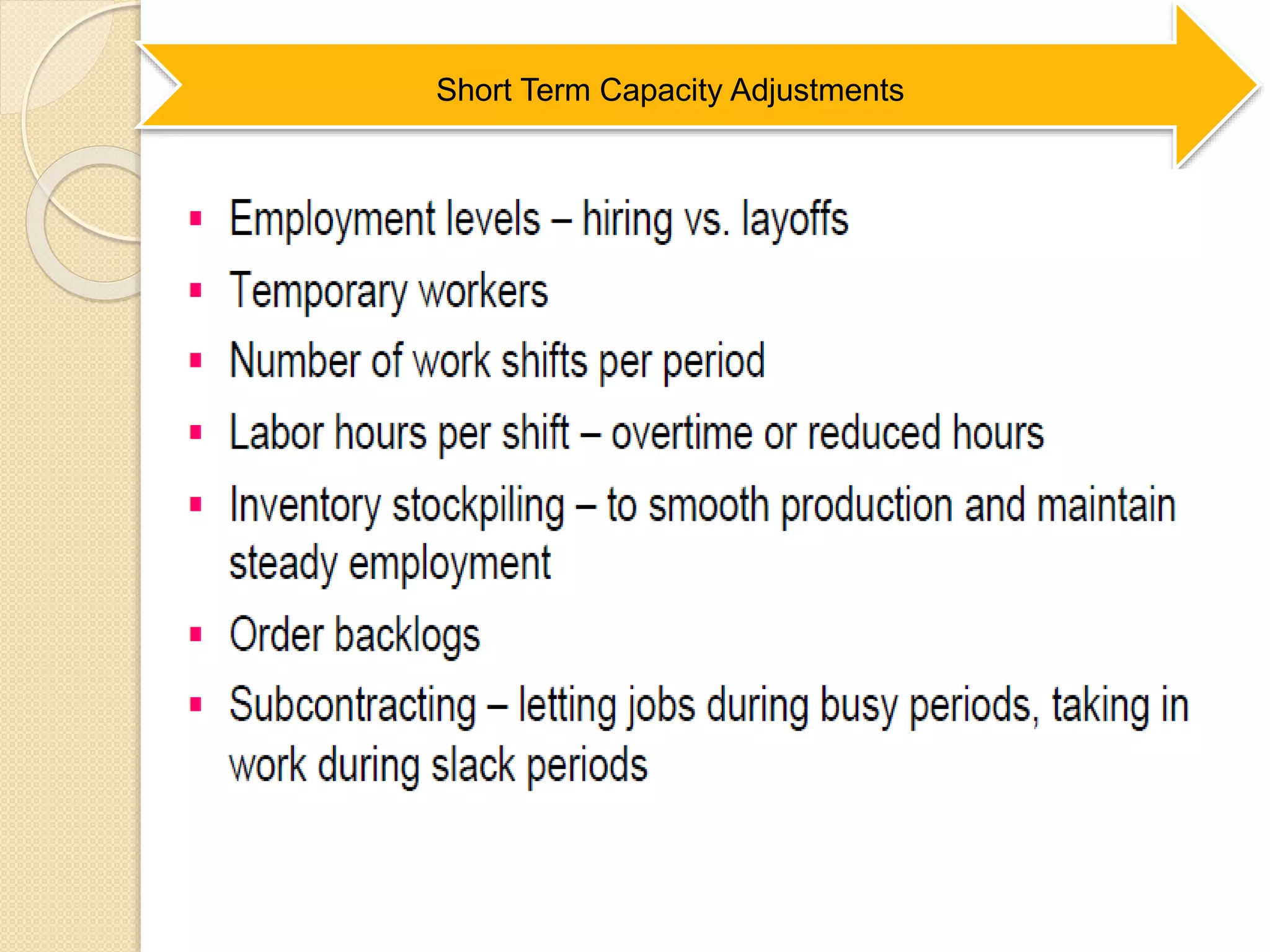 Short Term Capacity Adjustments
 