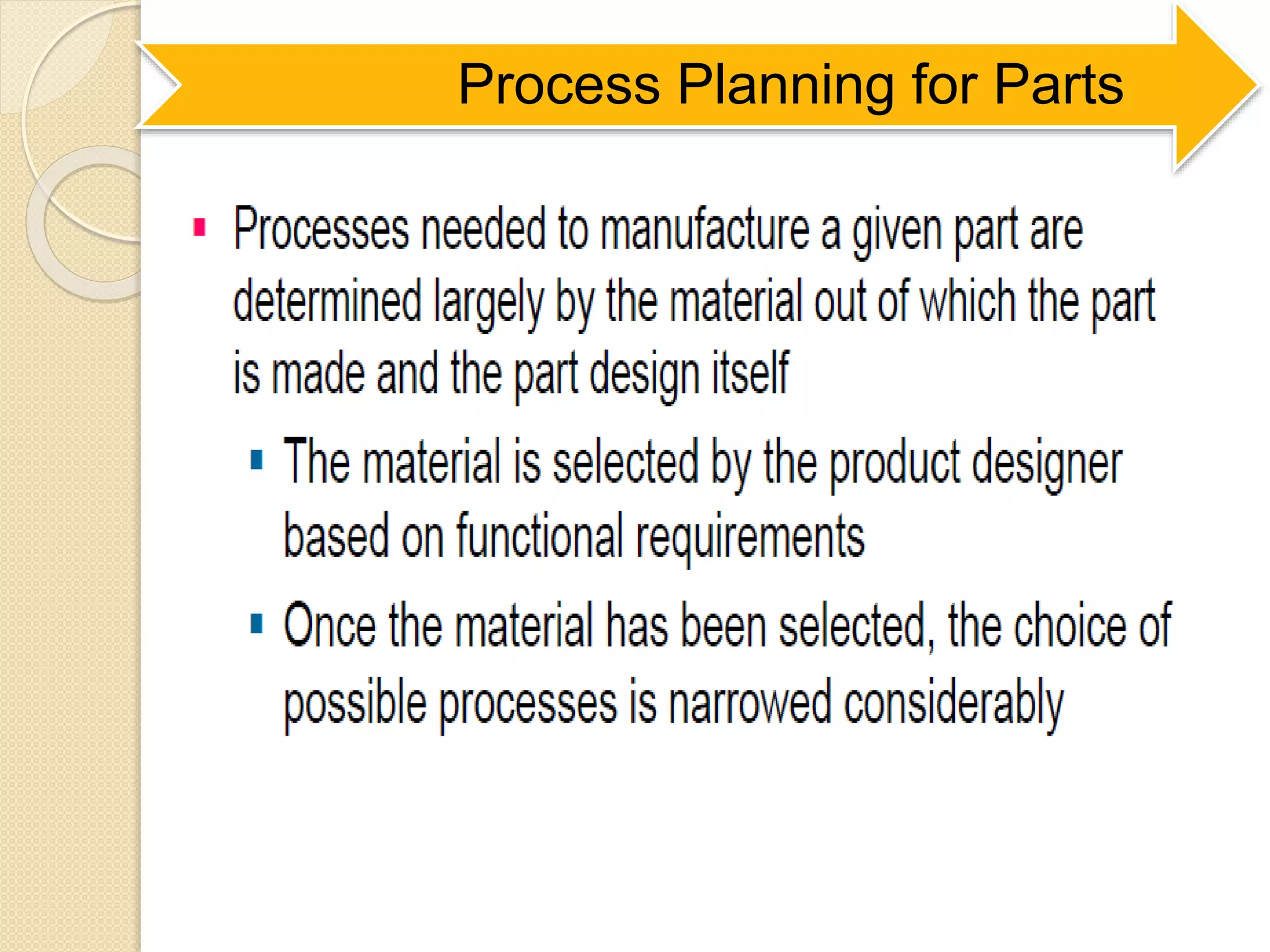 Process Planning for Parts
 