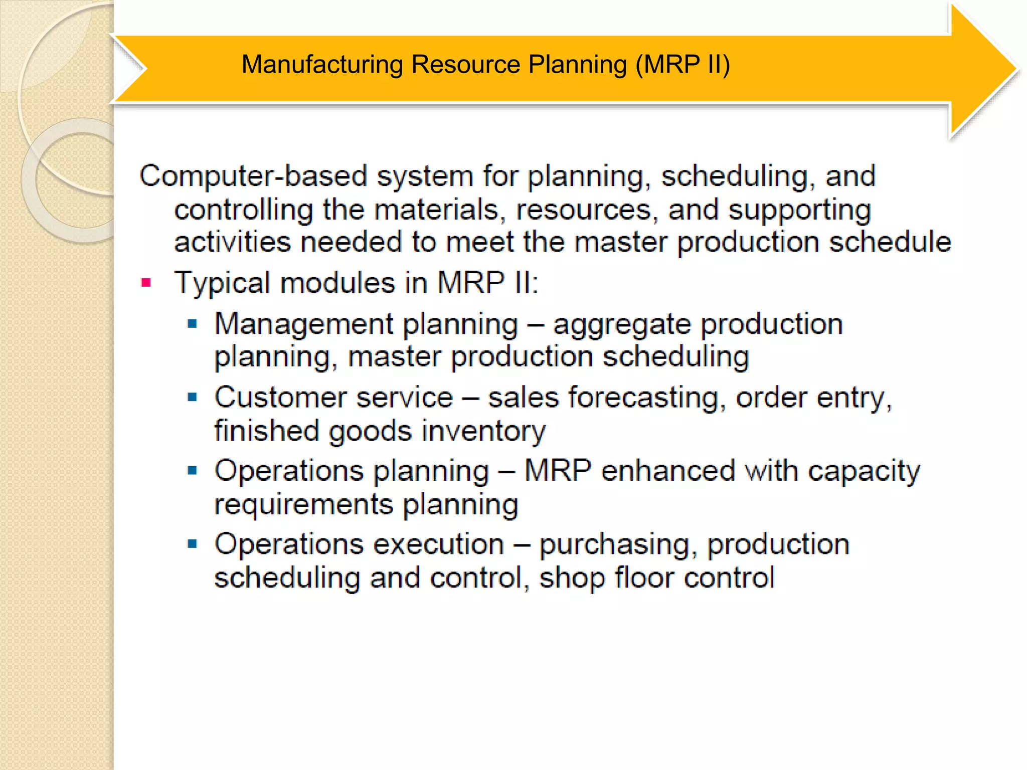 Manufacturing Resource Planning (MRP II)
 