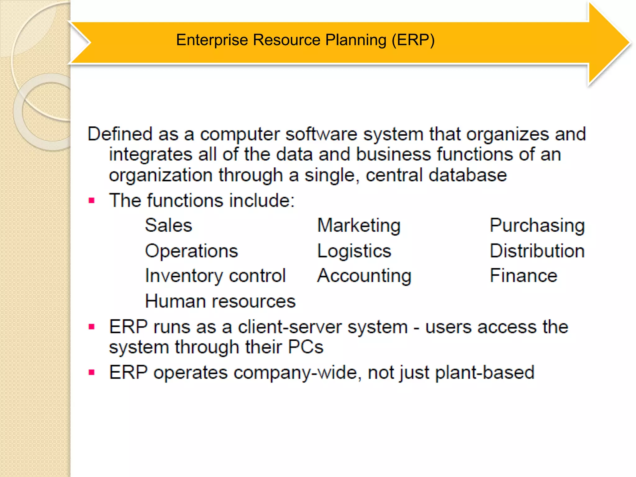 Enterprise Resource Planning (ERP)
 