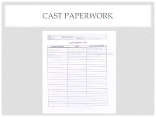 CAST PAPERWORK
 