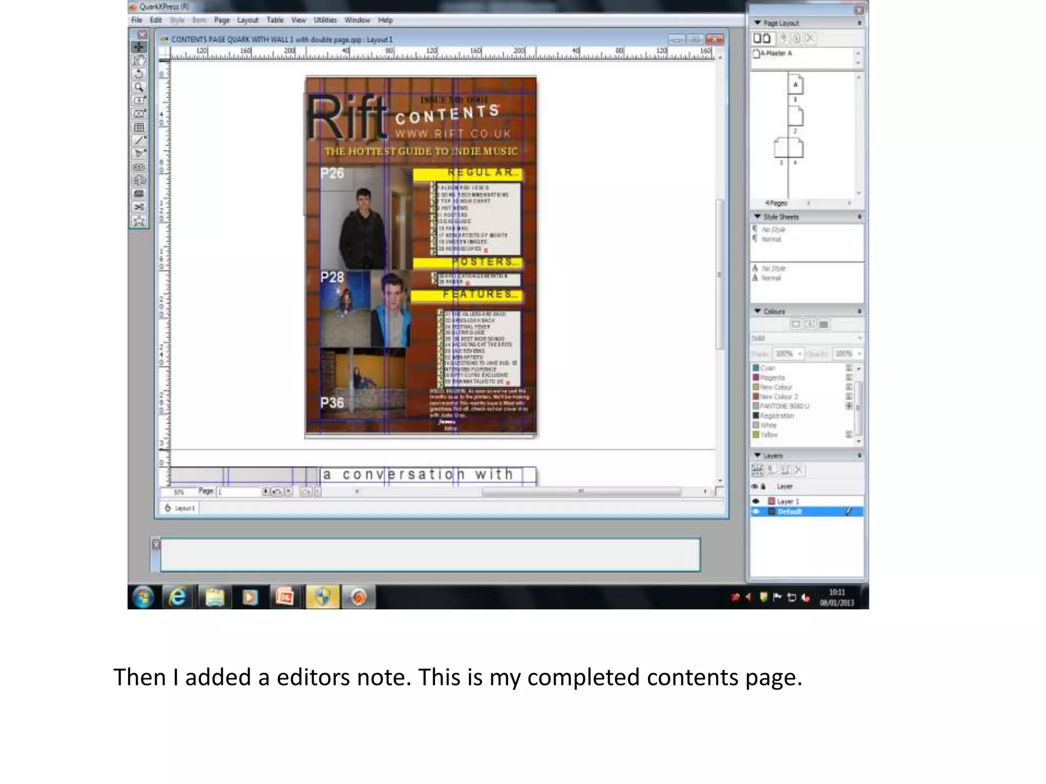 Then I added a editors note. This is my completed contents page.