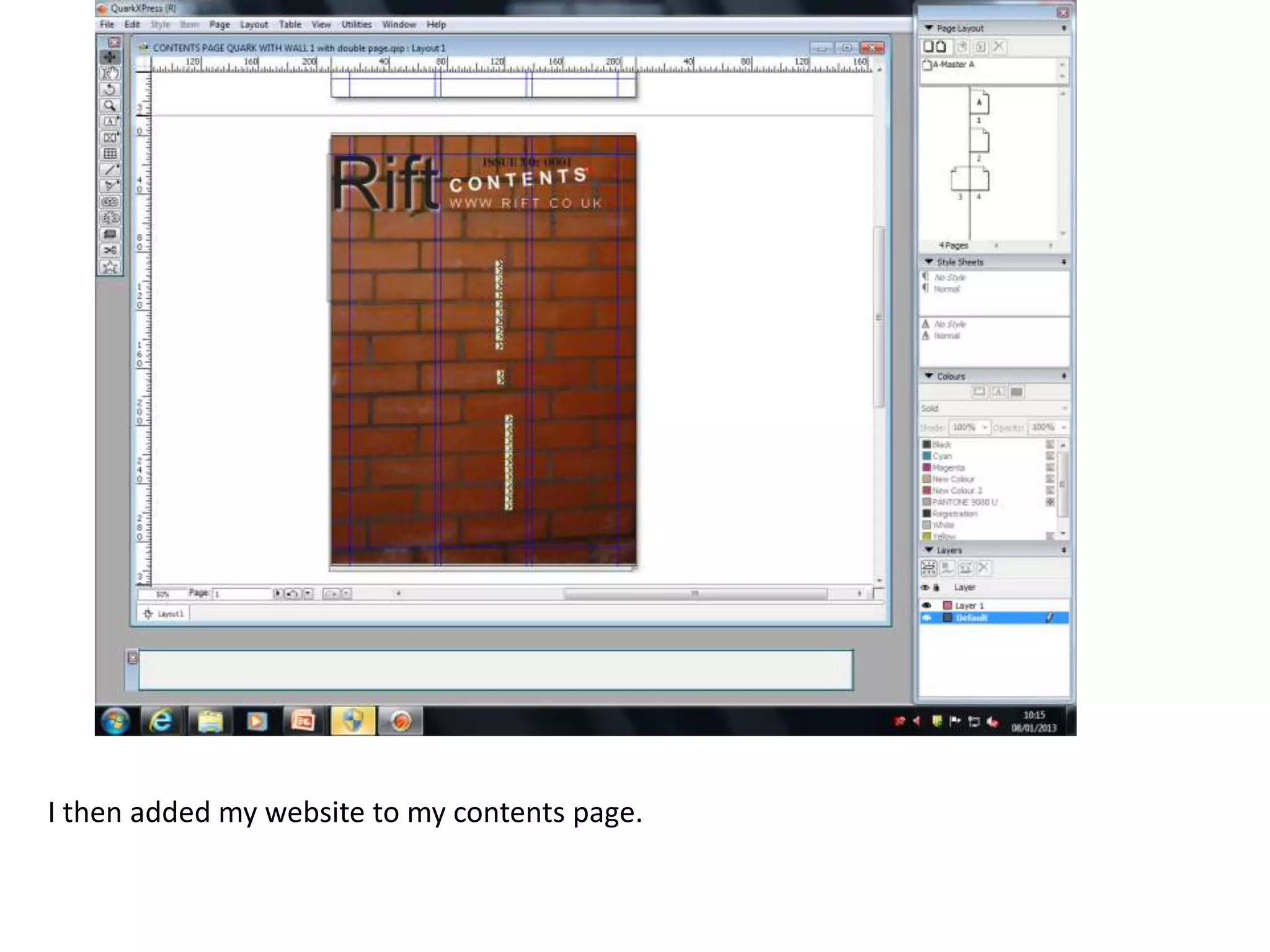 I then added my website to my contents page.