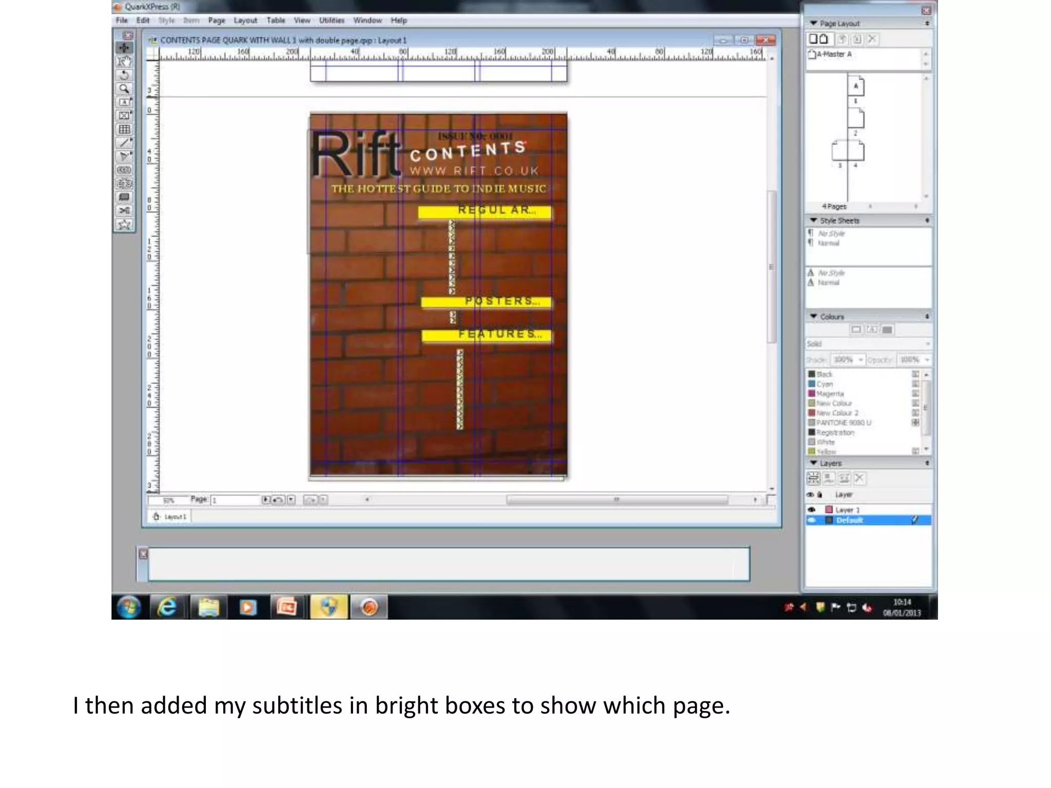 I then added my subtitles in bright boxes to show which page.