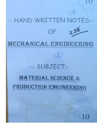 Production Process 2 Mechanical Engineering Handwritten classes Notes (Study Materials) for IES PSUs GATE
