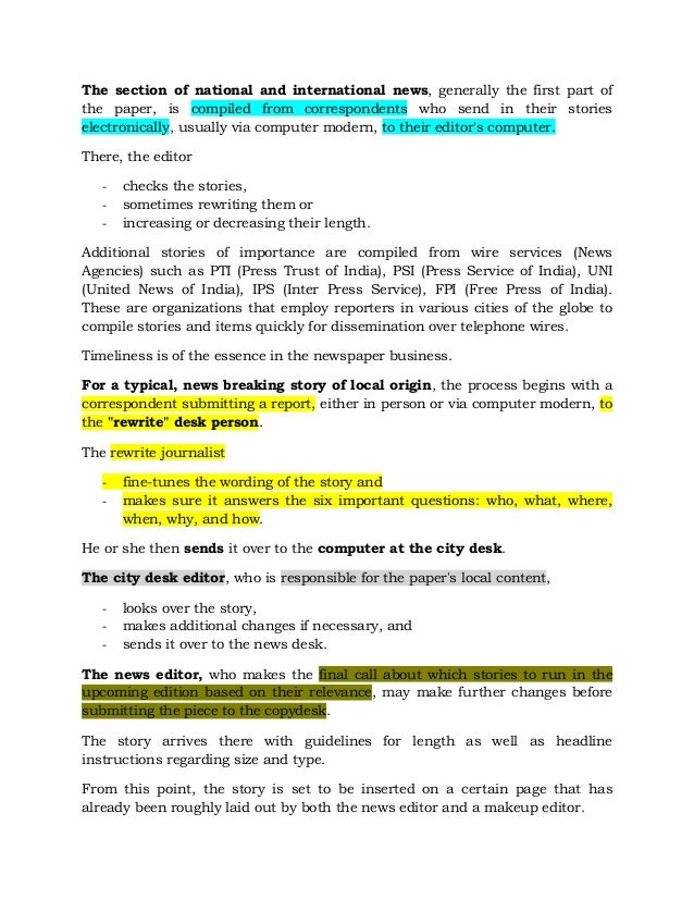 Production process of a newspaper