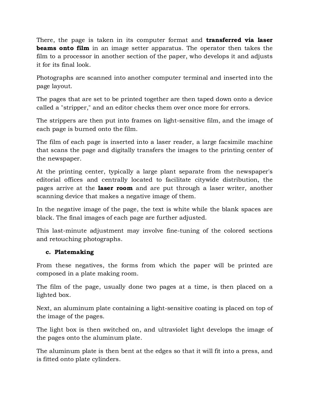 Production process of a newspaper