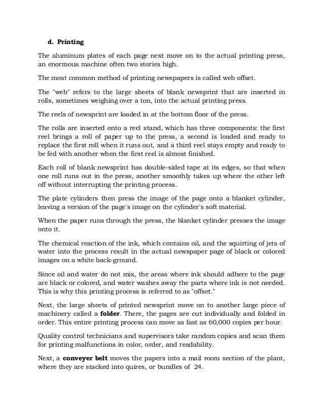 Production process of a newspaper