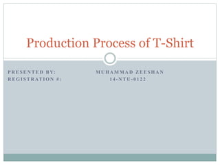P R E S E N T E D B Y: M U H A M M A D ZE E S H A N
R E G I S T R AT I O N # : 1 4 - N T U - 0 1 2 2
Production Process of T-Shirt
 