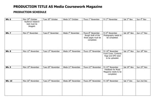 Magazine Production Schedule Example Production schedule | DOCX