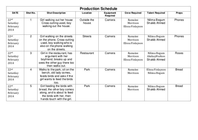 Production Schedule