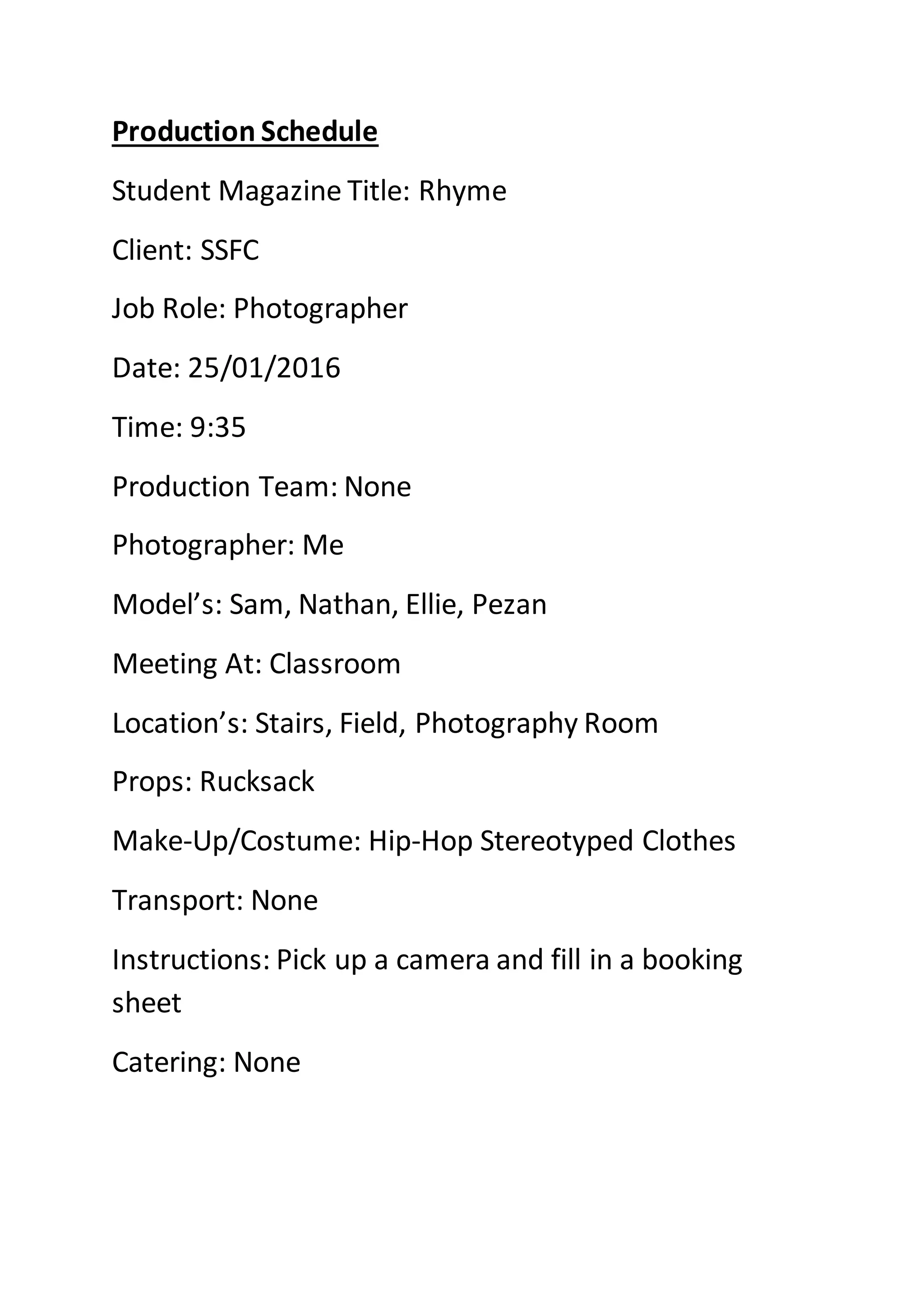 Production schedule for music magazine | DOCX