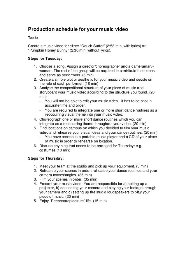 Production schedule for your music video..docx