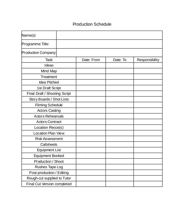 Casting Schedule Template