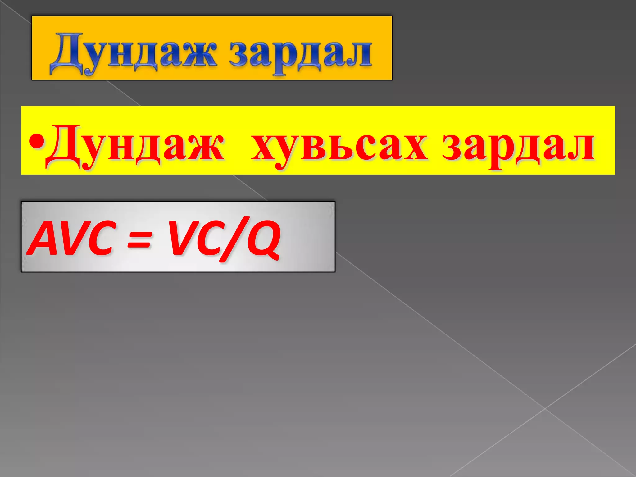 Дундаж зардал•ДундажхувьсахзардалAVC=VC/Q