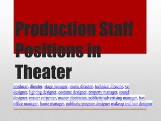 Production Staff Positions in Theater 