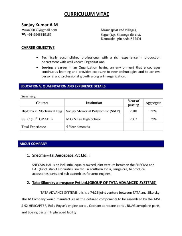 curriculum vitae sanjay kumar a m san00037gmailcom masur post and village - Manufacturing Supervisor Resume curriculum vitae sanjay kumar a m san00037gmailcom masur post and village - Manufacturing Supervisor Resume