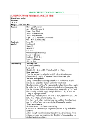 Production technology of rice | PDF