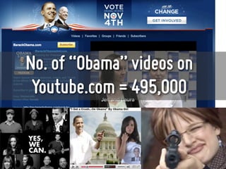 No. of “Obama” videos on
 Youtube.com = 495,000
 