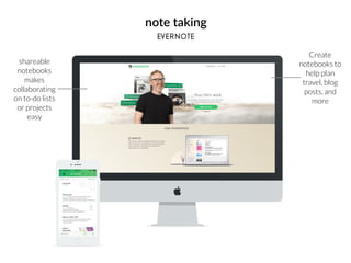 note  taking
evernote
shareable
notebooks
makes
collaborating
on to-do lists
or projects
easy
Create
notebooks to
help pla...
