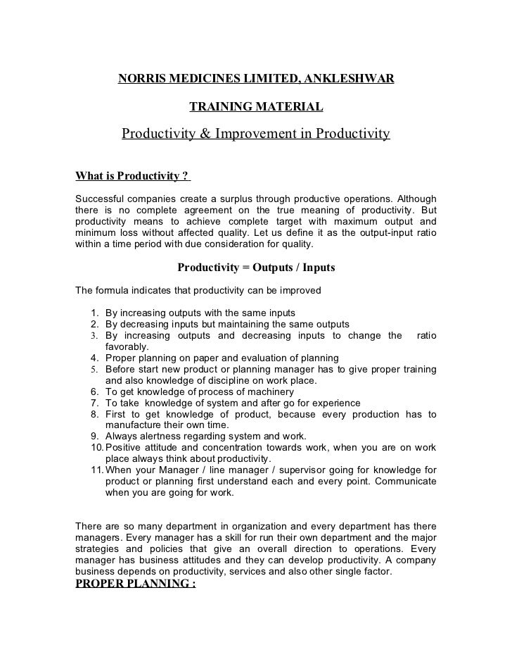 Productivity And Improvement In Productivity