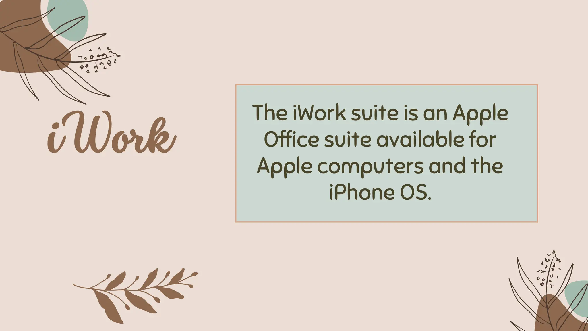 The iWork suite is an Apple
Office suite available for
Apple computers and the
iPhone OS.
 