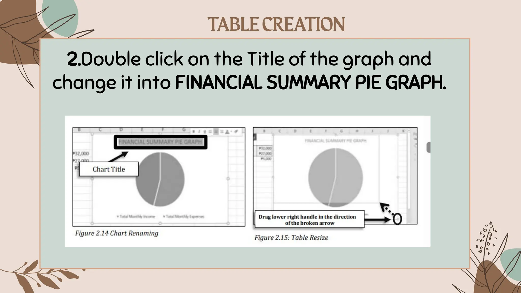 2.Double click on the Title of the graph and
change it into FINANCIAL SUMMARY PIE GRAPH.
 