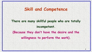 99
There are many skillful people who are totally
incompetent.
(Because they don’t have the desire and the
willingness to ...