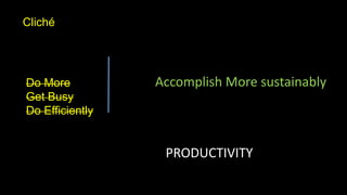 Cliché
Do More
Get Busy
Do Efficiently
Accomplish More sustainably
PRODUCTIVITY
 