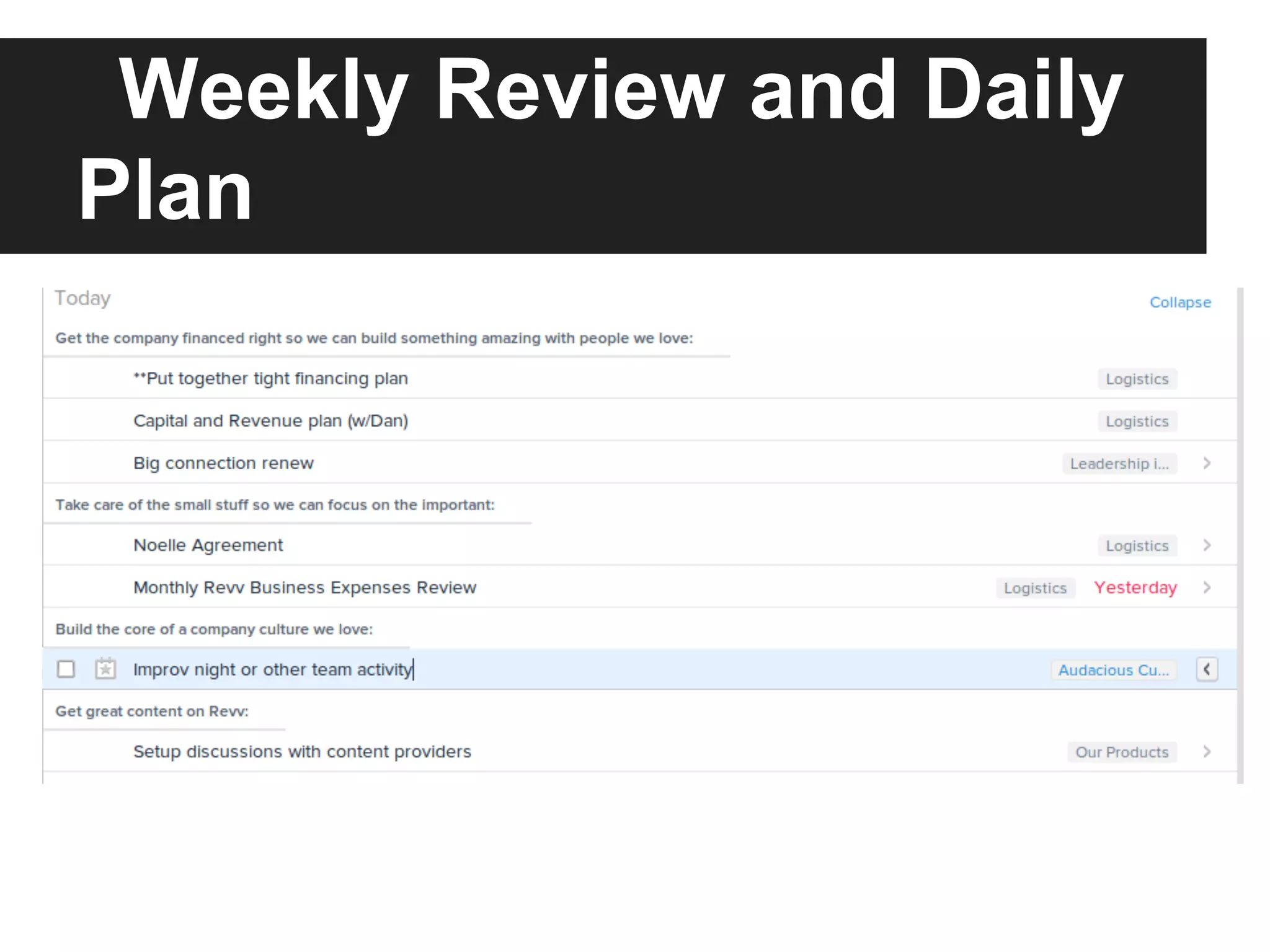 Weekly Review and Daily
Plan