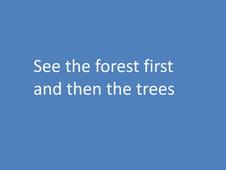 12
See the forest first
and then the trees
 