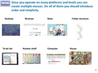 131
Since you operate on many platforms and levels you can
create multiple messes. On all of them you should introduce
ord...
