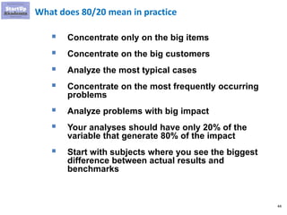 44
What does 80/20 mean in practice
▪ Concentrate only on the big items
▪ Concentrate on the big customers
▪ Analyze the m...
