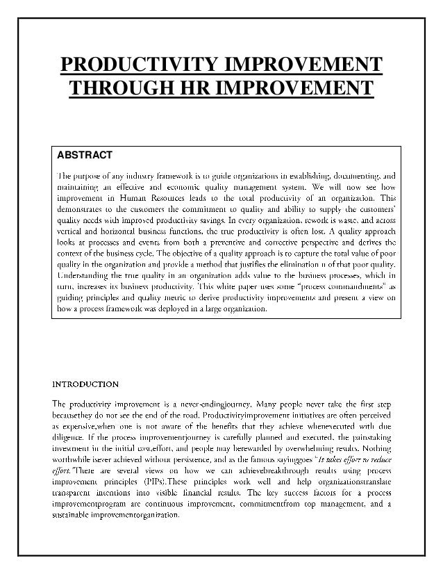 Productivity improvement through hr improvement Productivity improvement through hr improvement