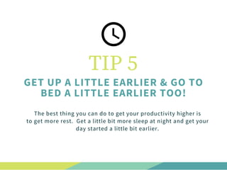 The best thing you can do to get your productivity higher is
to get more rest.  Get a little bit more sleep at night and g...