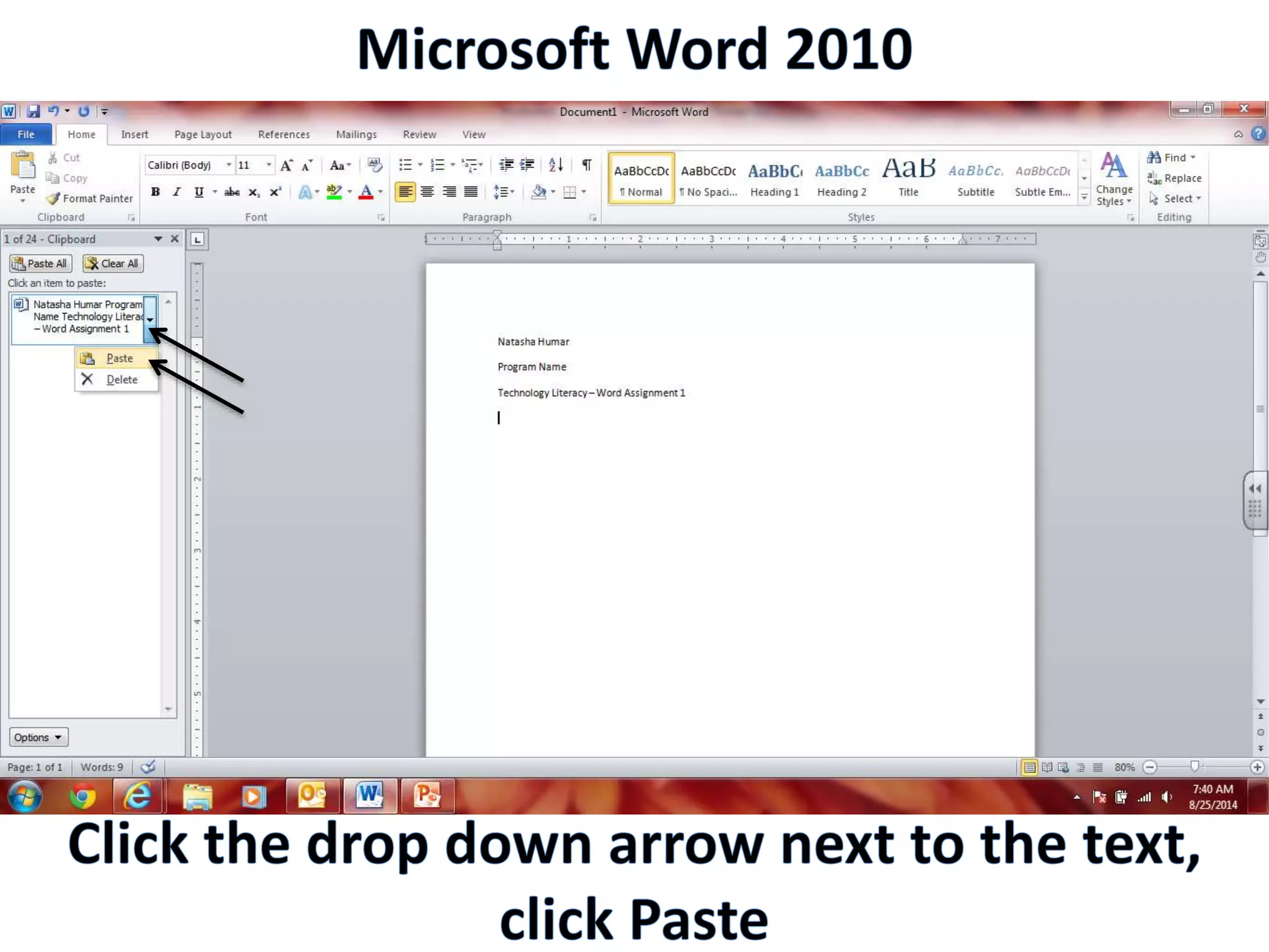 Productivity Programs - Word 2010