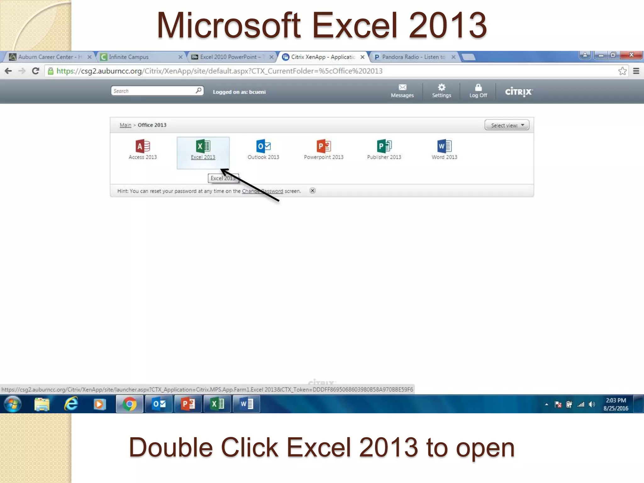 Double Click Excel 2013 to open
Microsoft Excel 2013
 