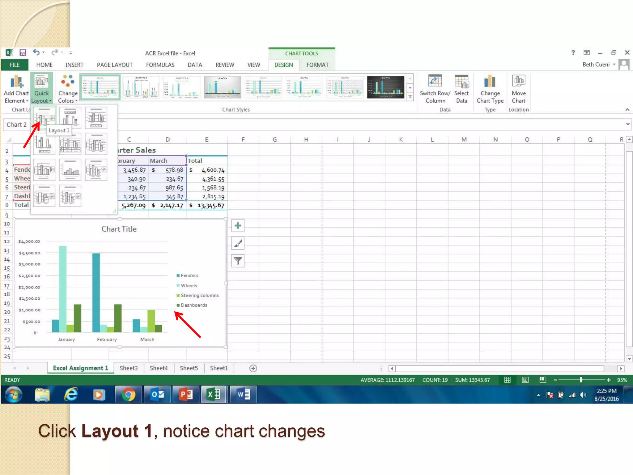 Click Layout 1, notice chart changes
 