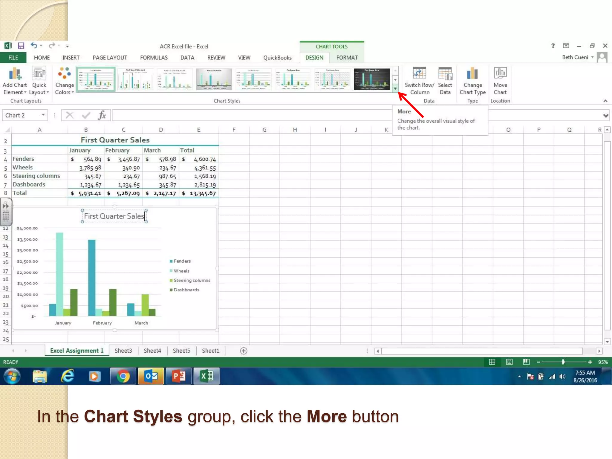 In the Chart Styles group, click the More button
 