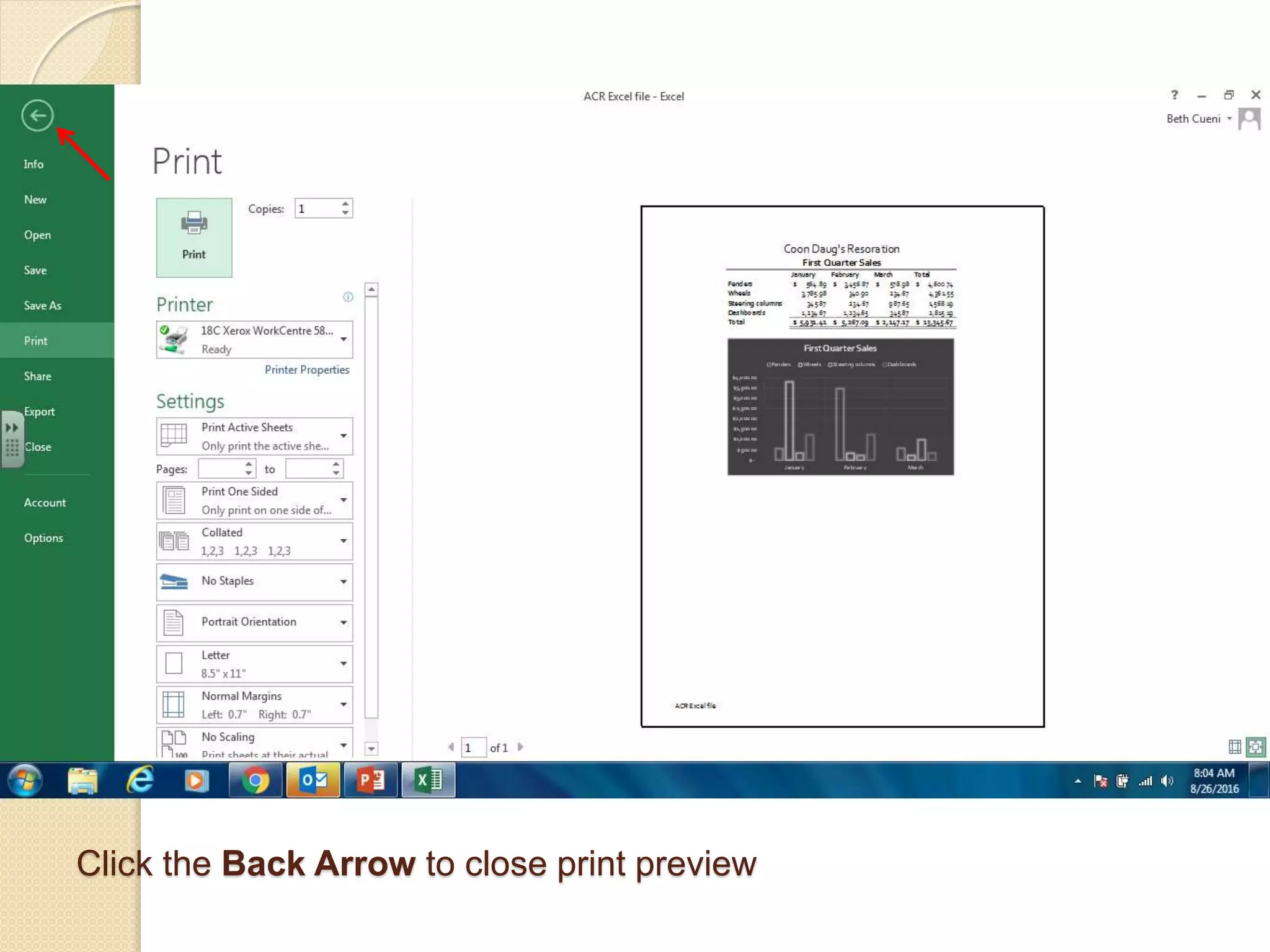 Click the Back Arrow to close print preview
 