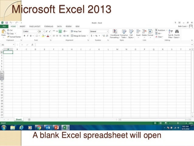 microsoft excel 2013 a blank excel spreadsheet will open
