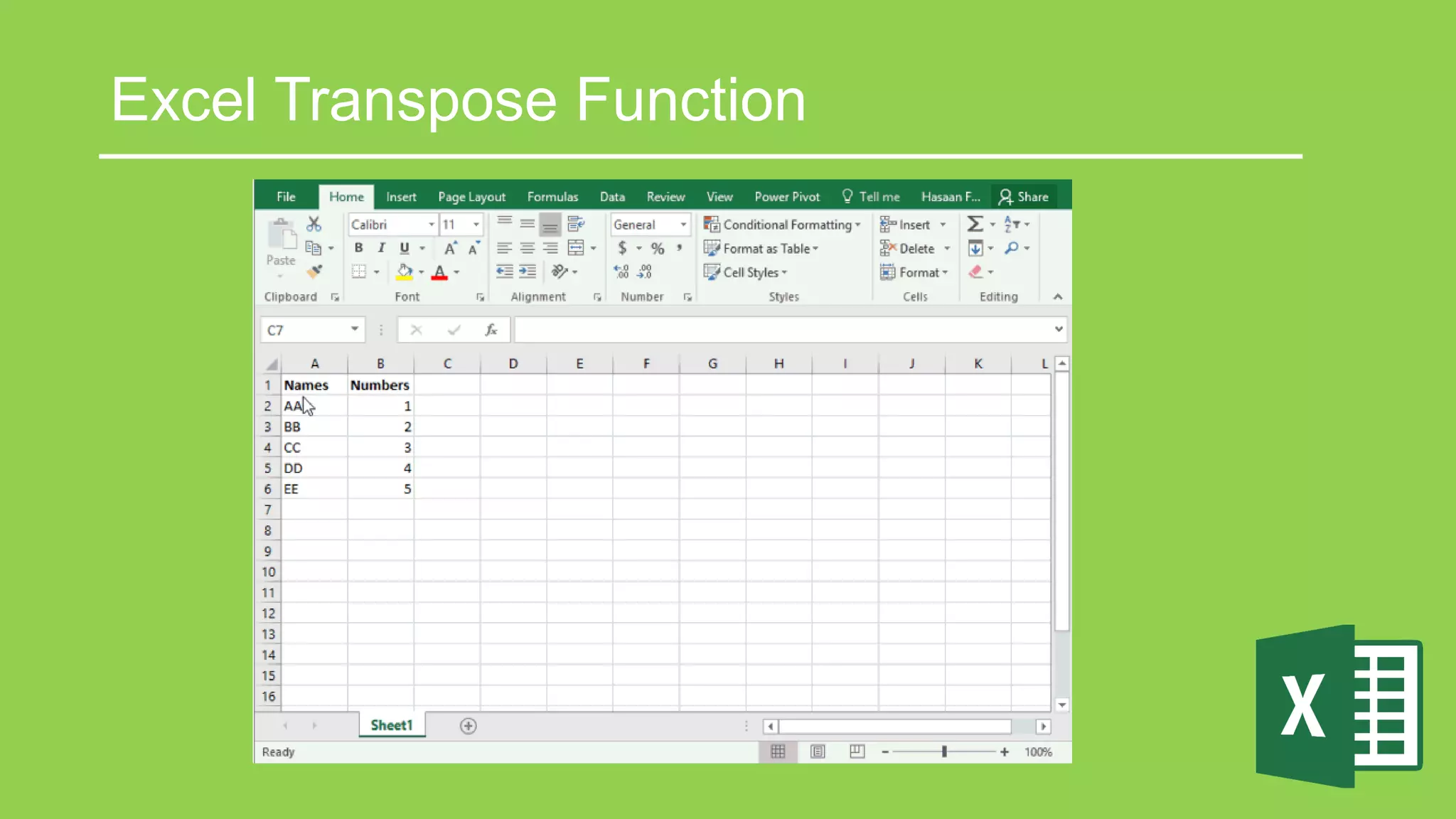 Excel Transpose Function
 