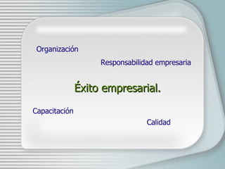 Éxito empresarial.  Organización   Capacitación  Responsabilidad empresaria Calidad 