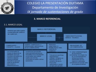 5
COLEGIO LA PRESENTACIÓN DUITAMA
Departamento de Investigación
IX jornada de sustentaciones de grado
3. MARCO REFERENCIAL3. MARCO REFERENCIAL
3.1. MARCO LEGAL3.1. MARCO LEGAL
 